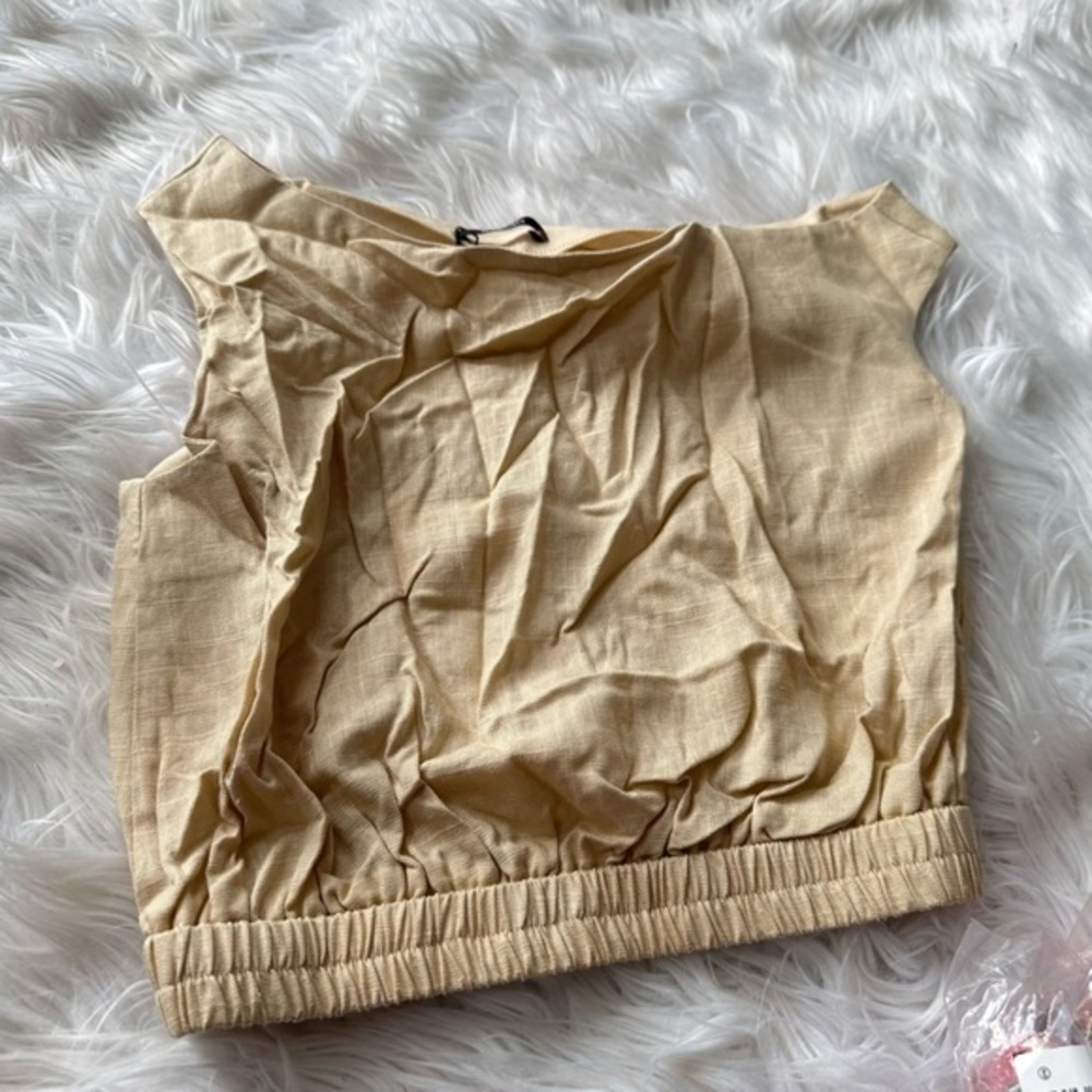 Micas Women beige polyester crop top size XS MA1-35